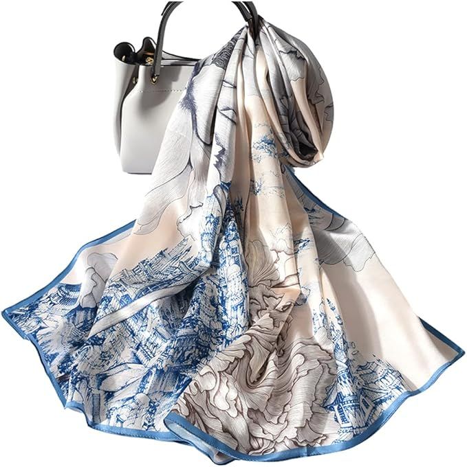 100% Mulberry Silk Long Scarf for Women Large Sunscreen Shawls Wraps Headscarf and Neck- Hair Wra... | Amazon (US)