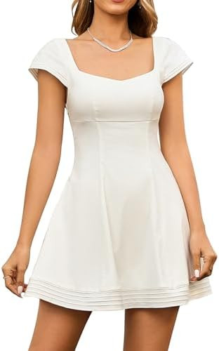 URYIAO Summer Cap Sleeve Mini Dress Cute Sweetheart Neckline Flowy A Line Short Graduation Dresse... | Amazon (US)