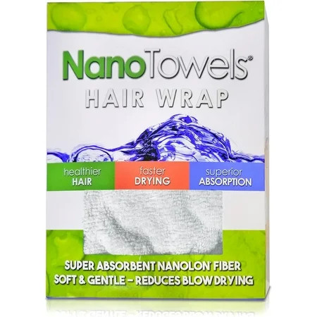 nano towels hair drying wrap twisty towel. the natural anti frizz wrap - safer for your hair and dries fast. replaces hair dryers cotton bath towels & microfiber cloth. one size fits all. 10 x 26 | Walmart (US)