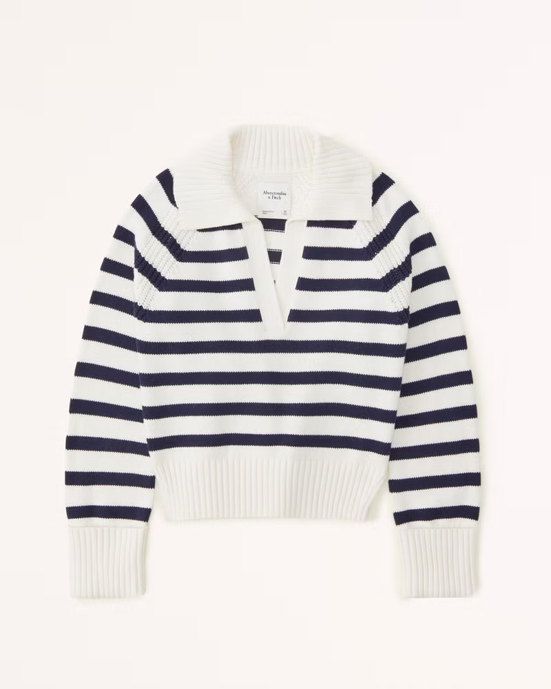 Abercrombie & Fitch Women's Notch-Neck Sweater in Navy Stripe - Size XS | Abercrombie & Fitch (US)