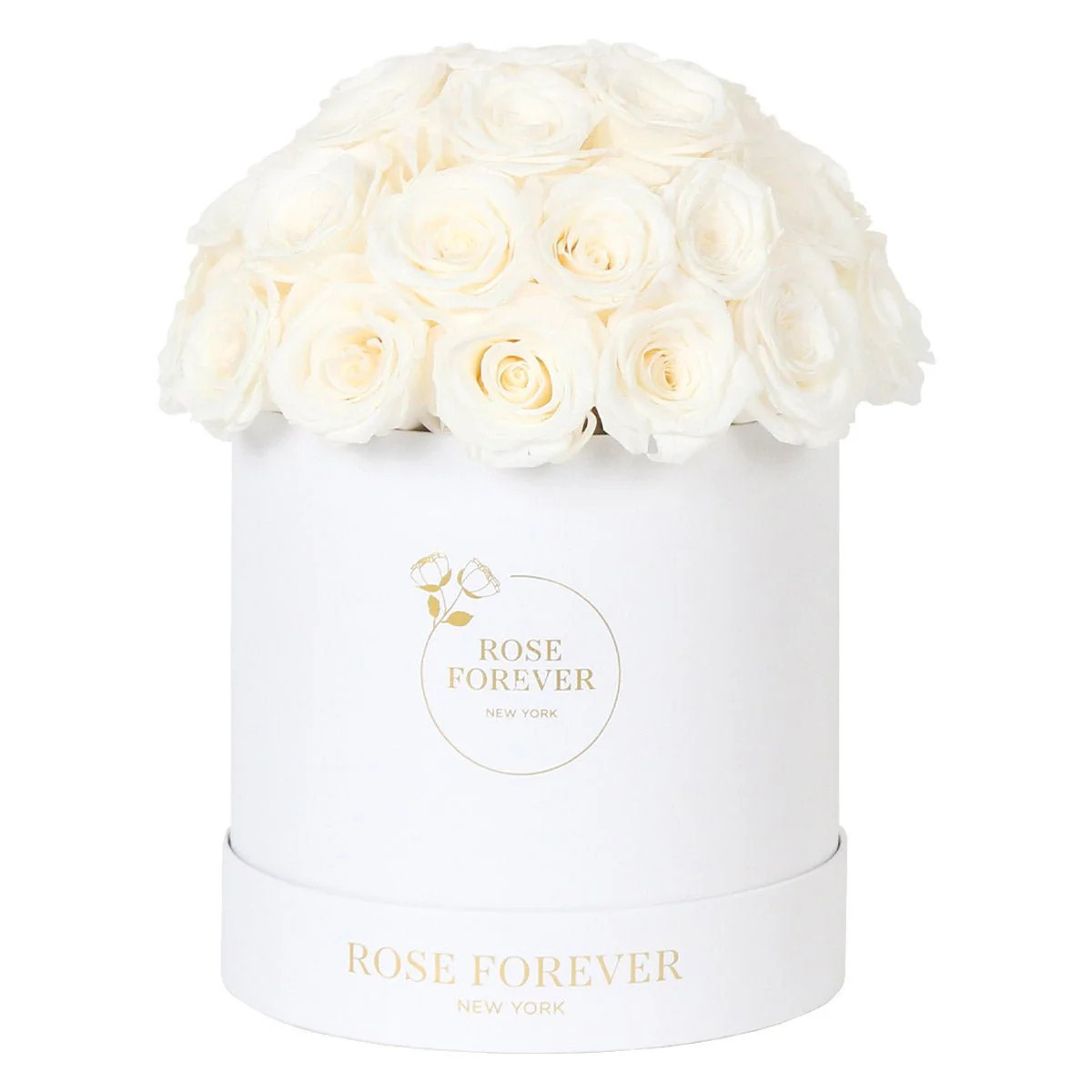 35 White Roses - Dome Arrangement in a White Hat Box | Rose Forever 