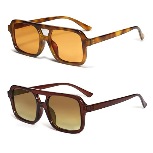 VANLINKER Retro 70s Square Aviator Sunglasses for Women Men Vintage Trendy Rectangle Sun Glasses VL9816,Orange+Brown | Amazon (US)