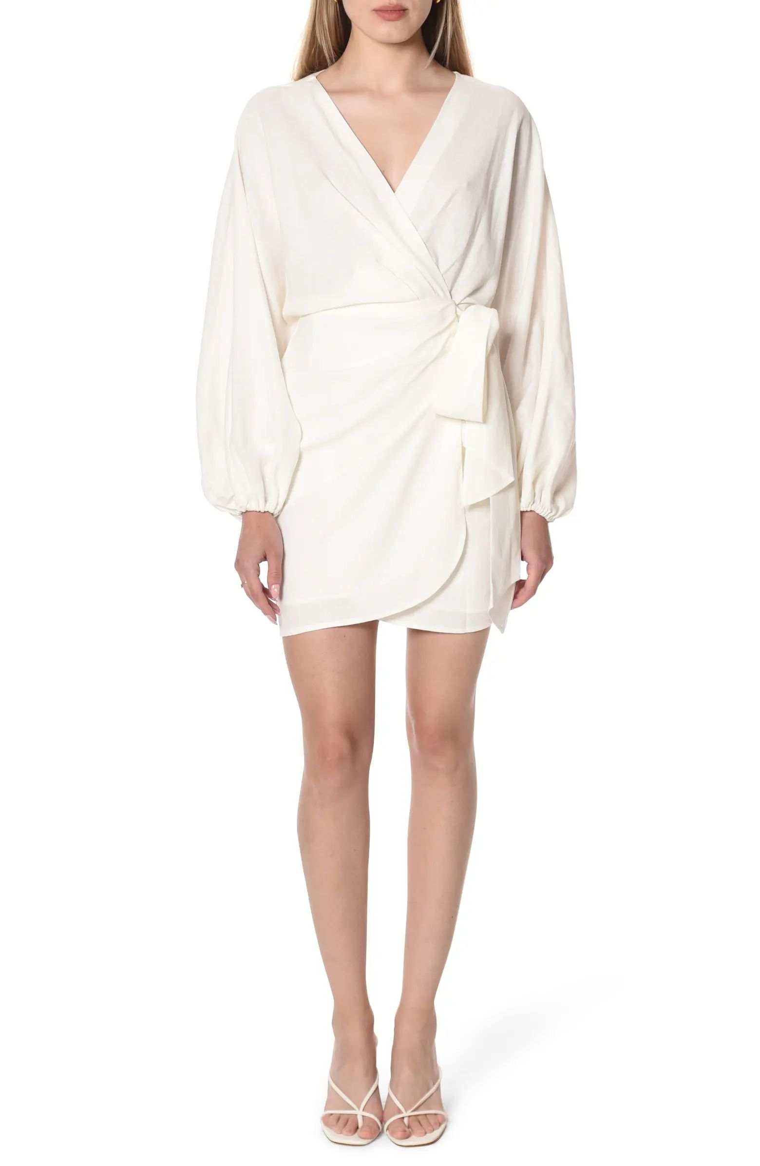 Amour Long Sleeve Linen Blend Wrap Dress | Nordstrom