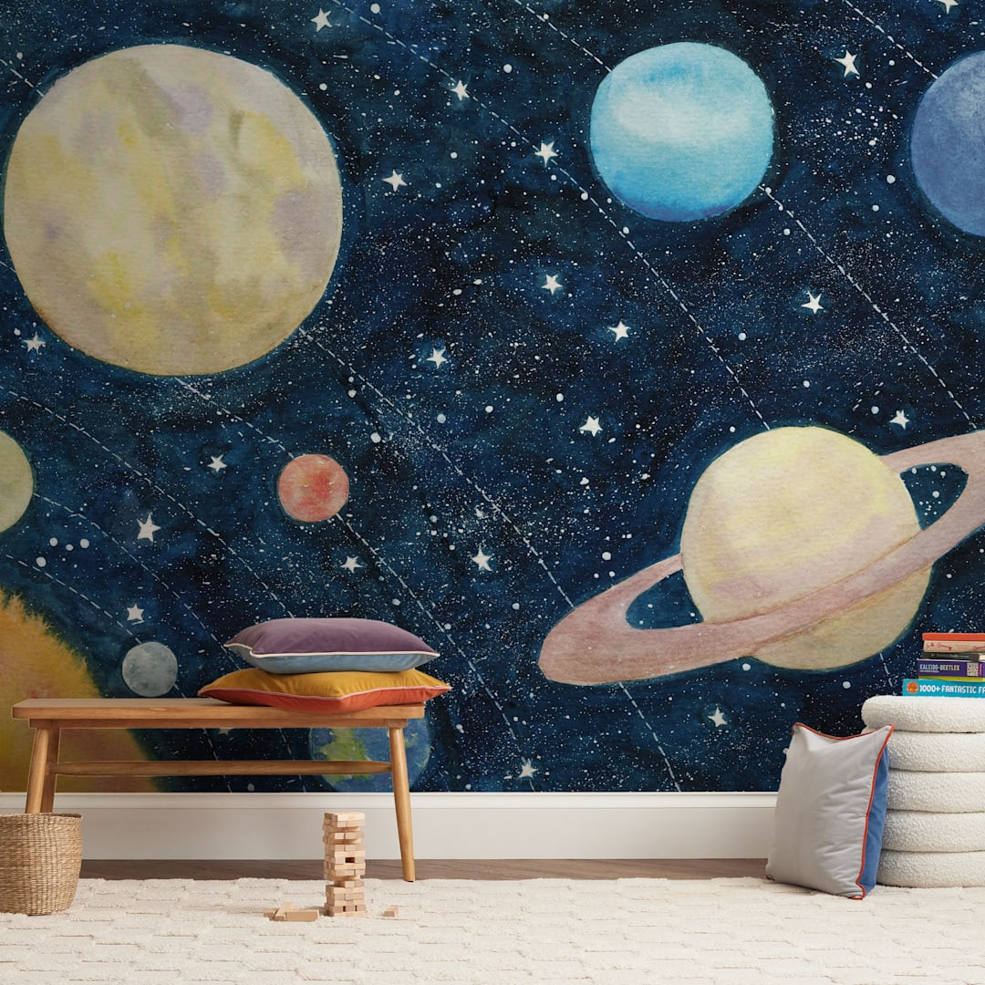 "Solar System" - Children's Wall Mural by Alexandra Dzh. | Minted