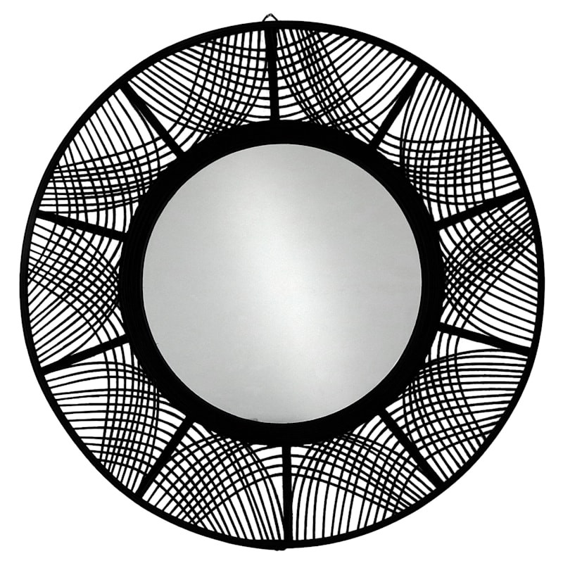 Black Bamboo Round Wall Mirror, 35" | At Home
