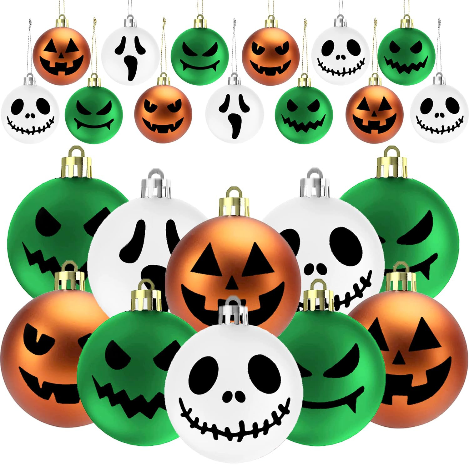 24 Pieces Halloween Ball Ornaments Tree Hanging Decorations - White Orange Green Ghost Balls for ... | Amazon (US)