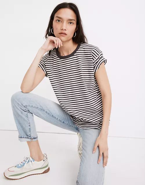 Whisper Cotton Rib-Crewneck Tee in Damien Stripe | Madewell