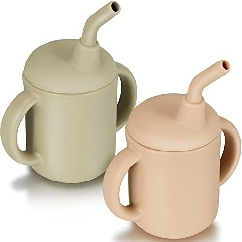 Amazon.com: 2 Pieces Toddler Cups Silicone Training Sippy Cups with Straw Lid and Non Slip Handle... | Amazon (US)