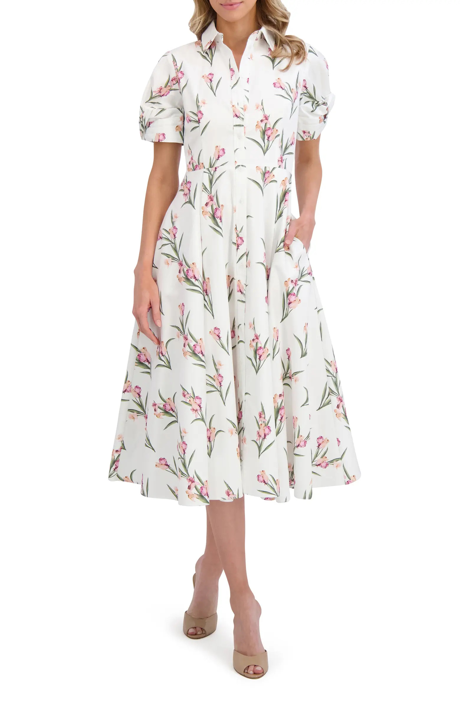 Ted Baker Floral Puff Sleeve Midi Shirtdress | Nordstrom | Nordstrom