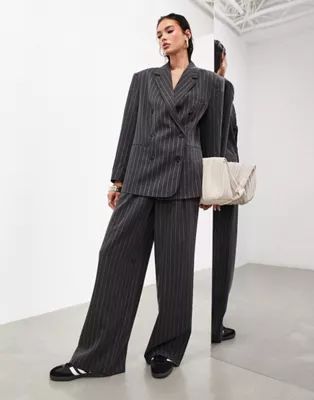 ASOS EDITION double breasted mansy blazer in charcoal pinstripe | ASOS (Global)