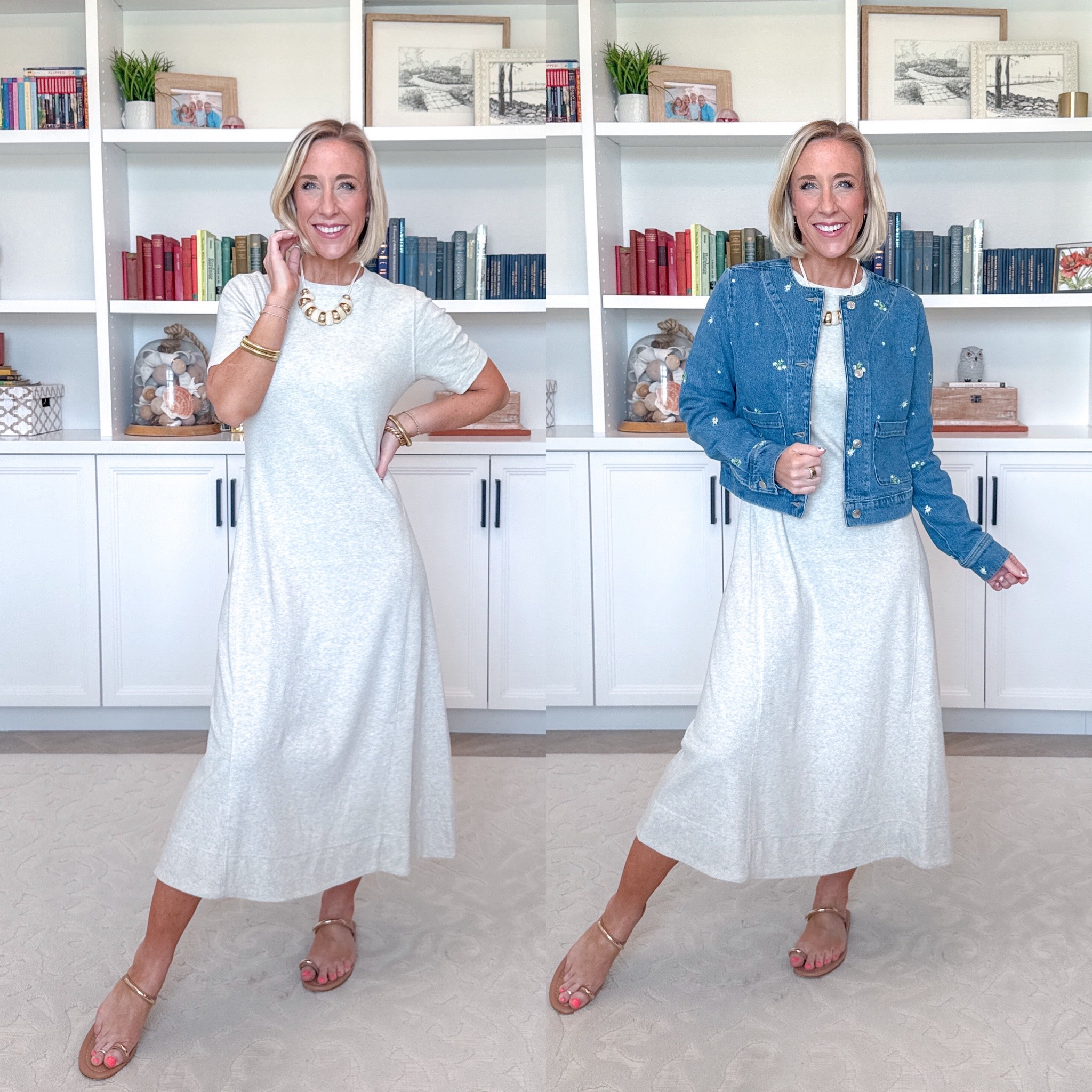 Walmart - 5 dresses under $20:  Seamed Cotton Midi Dress - size XS. $15.98. 5 colors. * Embroidered Cropped Denim Jacket - size XS. $34. 
 

 

#LTKOver40 #LTKSeasonal