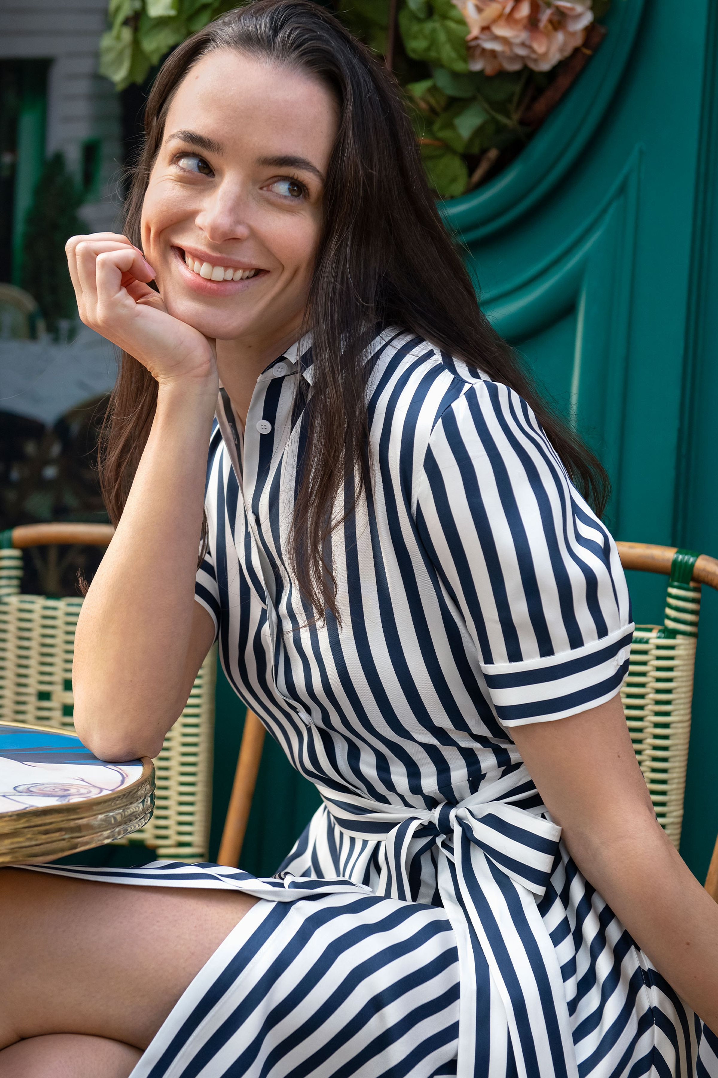 Amalfi Stripe Silk Shirtdress with Belt | LILYSILK