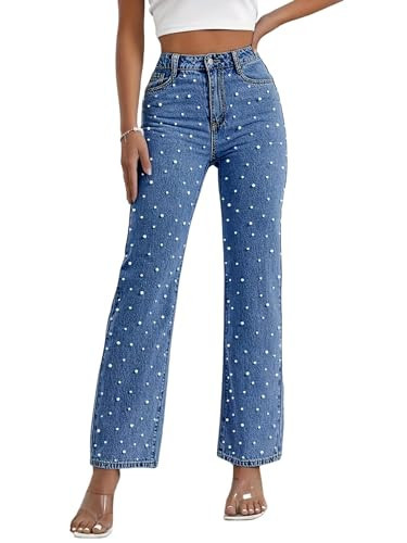 Kedera Women's High Waisted Jeans Boyfriend Baggy Straight Leg Casual Denim Pants Trousers Blue | Amazon (US)