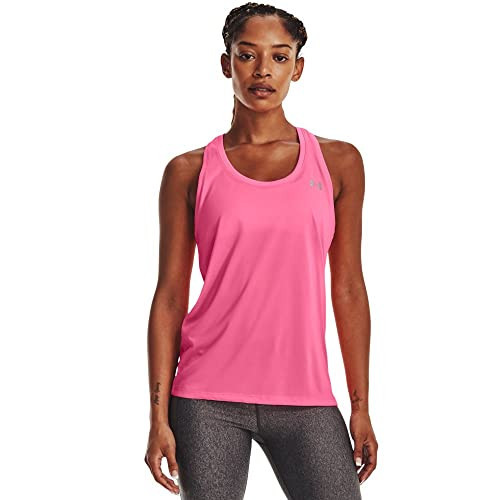 Under Armour Women's Tech Solid Tank Top, (640) Pink Punk / / Metallic Silver, X-Large | Amazon (US)