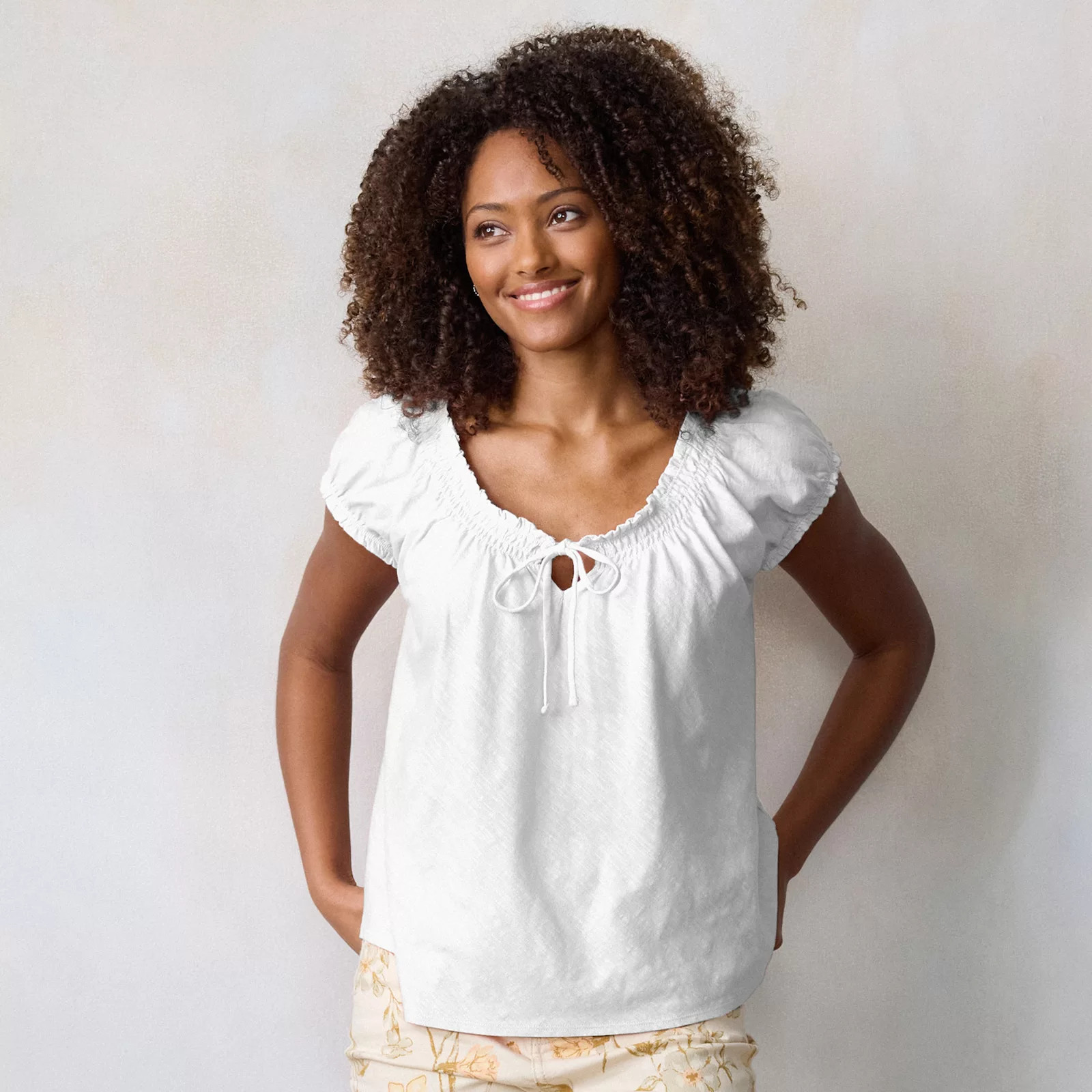 Women's LC Lauren Conrad Gathered Tie-Front Cap Sleeve Tee | Kohl's