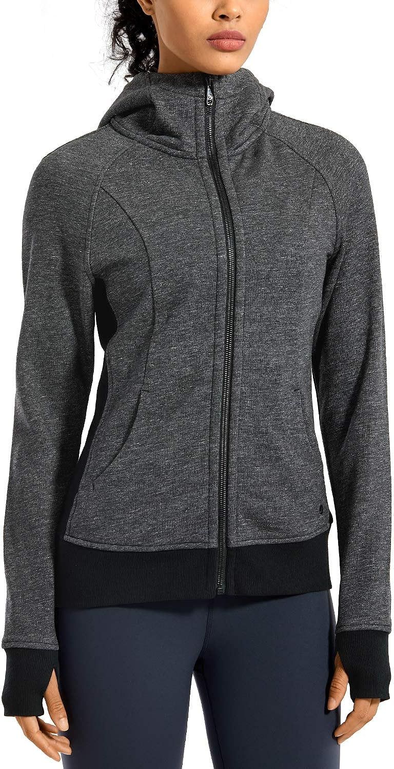 CRZ YOGA Women's Cotton Hoodies Sport Workout Running Full Zip Hooded Jackets Sweatshirt with Thu... | Amazon (US)