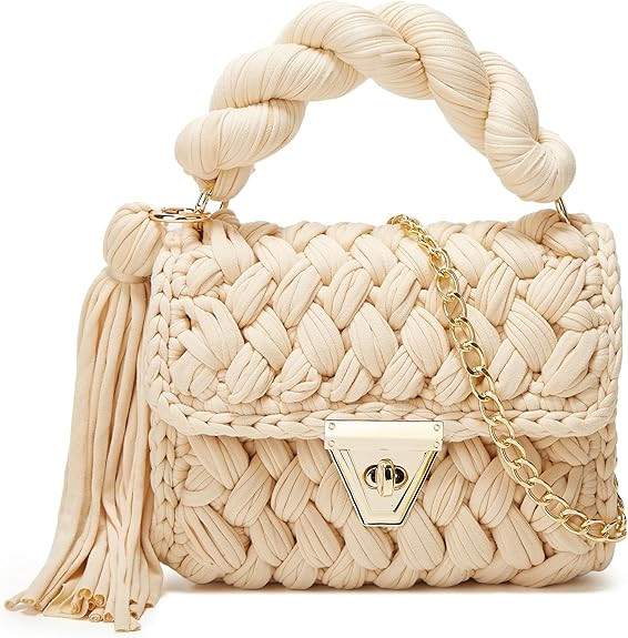 Chunky Yarn Knit Crochet Tote Purse Crossbody Bags for Women - Handwoven Evening Clutch Flap Shou... | Amazon (US)