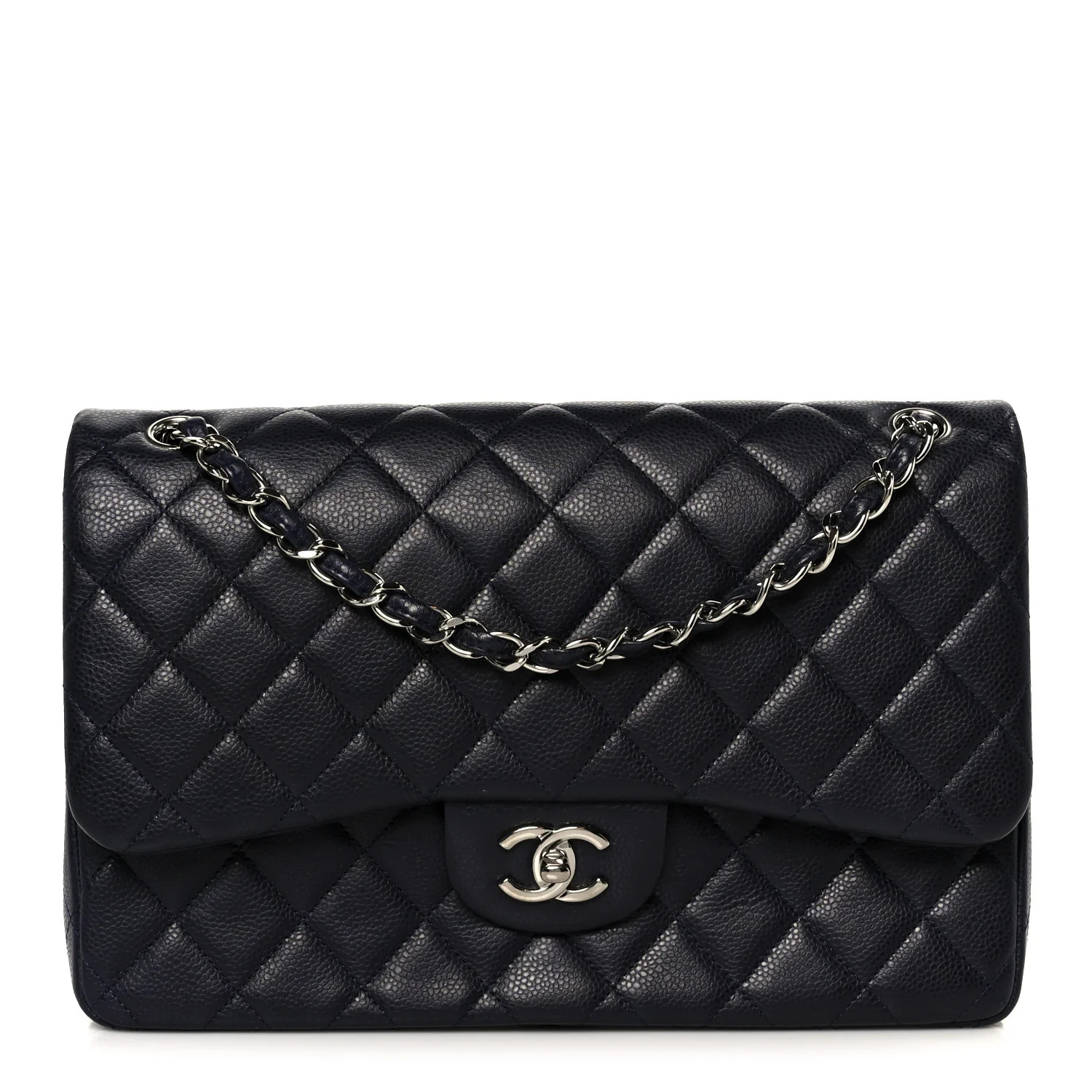 Caviar Quilted Jumbo Double Flap Navy Blue | FASHIONPHILE (US)