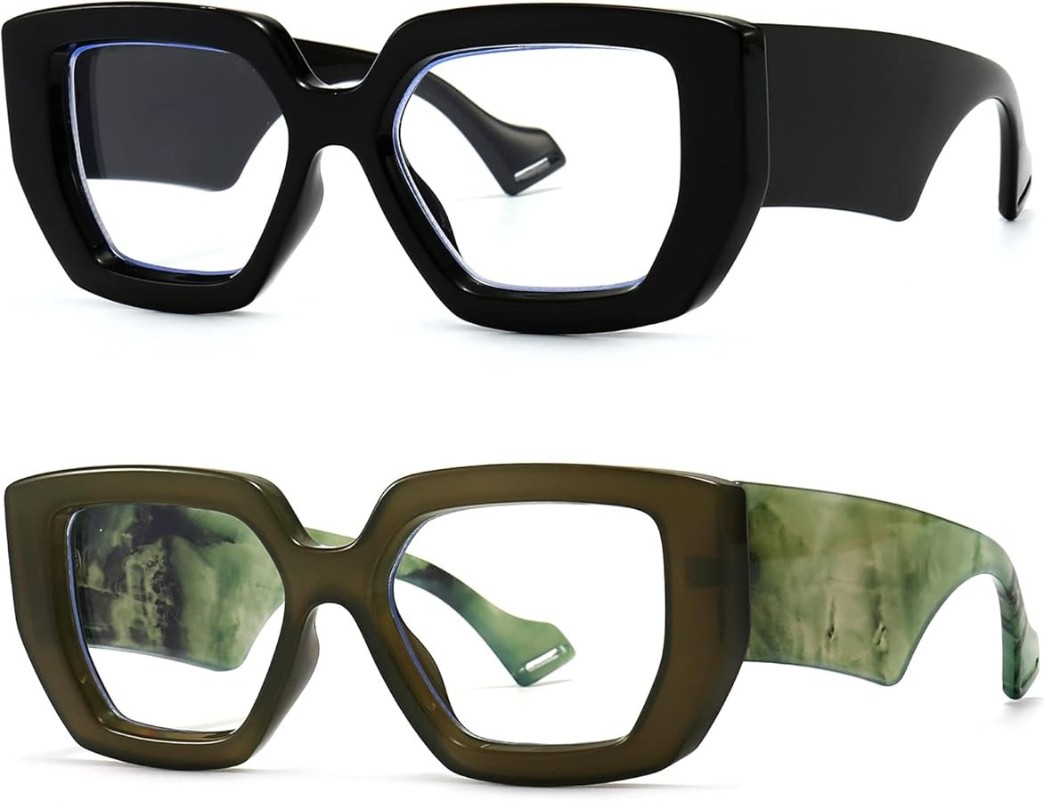 Thick Frame Blue Light Glasses for Women Men Fashion Oversized Square Computer Gaming Eyeglasses | Amazon (US)