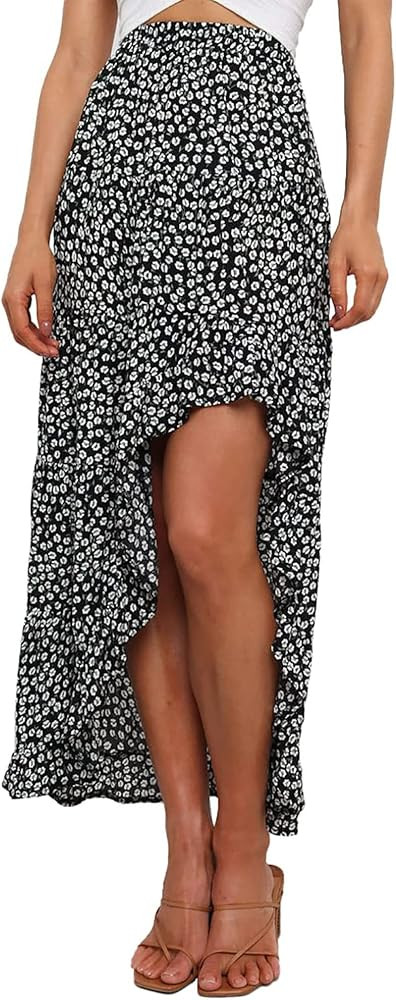 BTFBM Women 2023 Summer Spring Boho Long Skirts Dress Floral Print Elastic Waist Split Ruffle Hig... | Amazon (US)