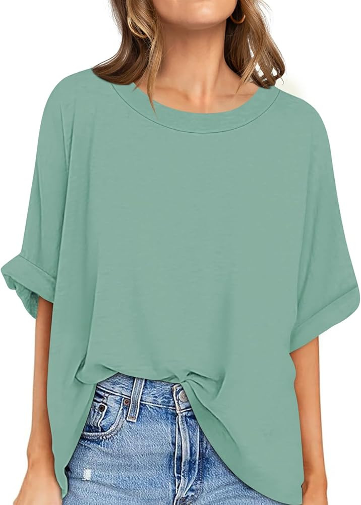 UEU Women Oversized T-Shirt Loose Fit Workout Tops Short Sleeve Gym Basic Tee Shirt | Amazon (US)