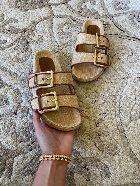Slide sandals. This style is classic and chic. Raffia and leather. Comfy out of the box. True to size. Currently on sale  

#LTKshoecrush #LTKover40 #LTKsalealert