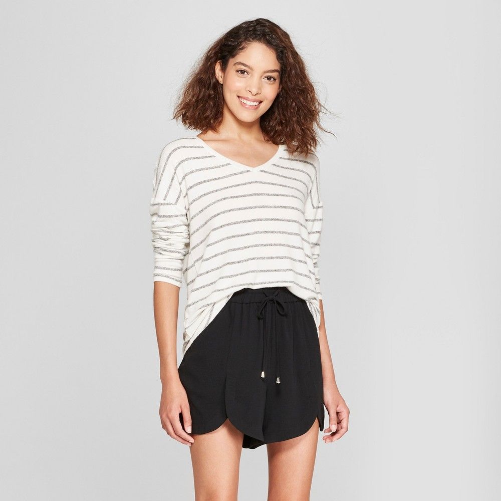 Women's Striped Long Sleeve Cozy Knit Top - A New Day White/Black M, Black White | Target