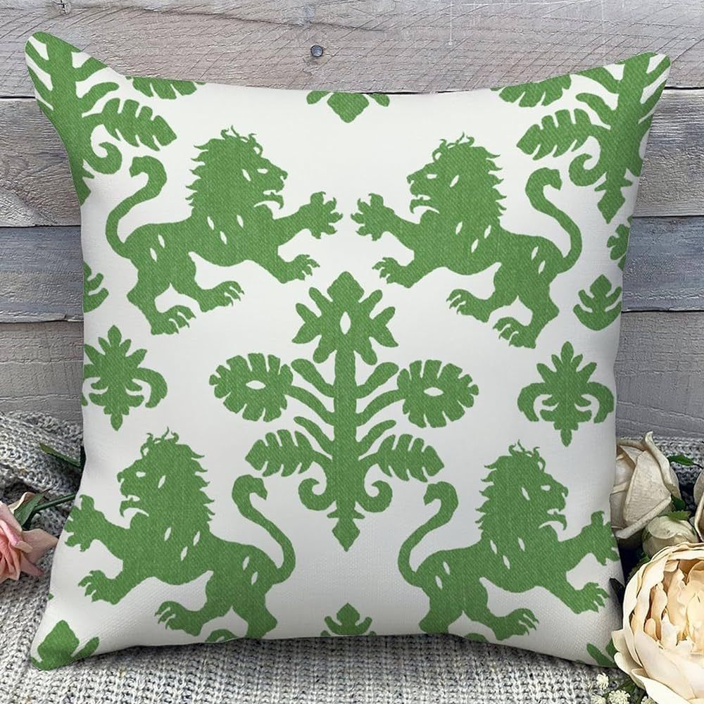 Chinoiserie Green Regalia Lion Cushion Cover Ancient Chinese Animal Lion Green Square Throw Pillo... | Amazon (US)