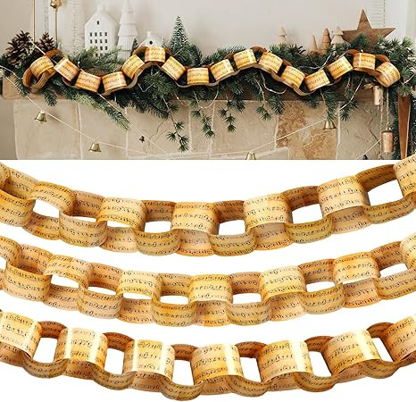 AmazingSpark 300 Pcs Christmas Paper Chains Strips Vintage Christmas Paper Chains Garland Music N... | Amazon (US)