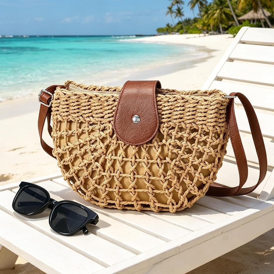 Straw Bag Beach Purse Summer Purses for Women Vacation Handbags Woven Crossbody Bags Straw Should... | Amazon (US)