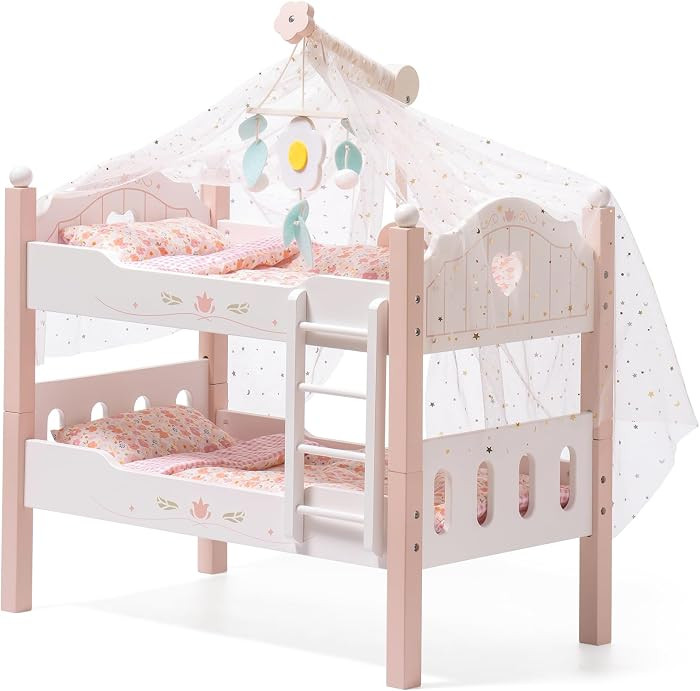 ROBOTIME Baby Doll Bunk Beds, Wooden Baby Doll Crib, Stackable Doll Bed Toy, High18 inch Dolls Fu... | Amazon (US)