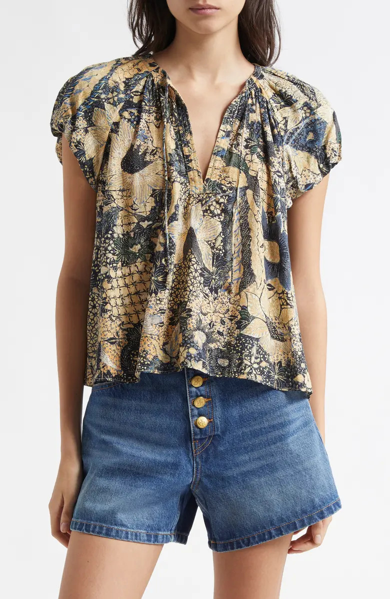 Issa Mixed Print Cotton Blend Top | Nordstrom