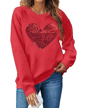 MNLYBABY Valentines Sequins Sweatshirts Women Valentine Heart Sweatshirt Casual Glitter Heart Gra... | Amazon (US)