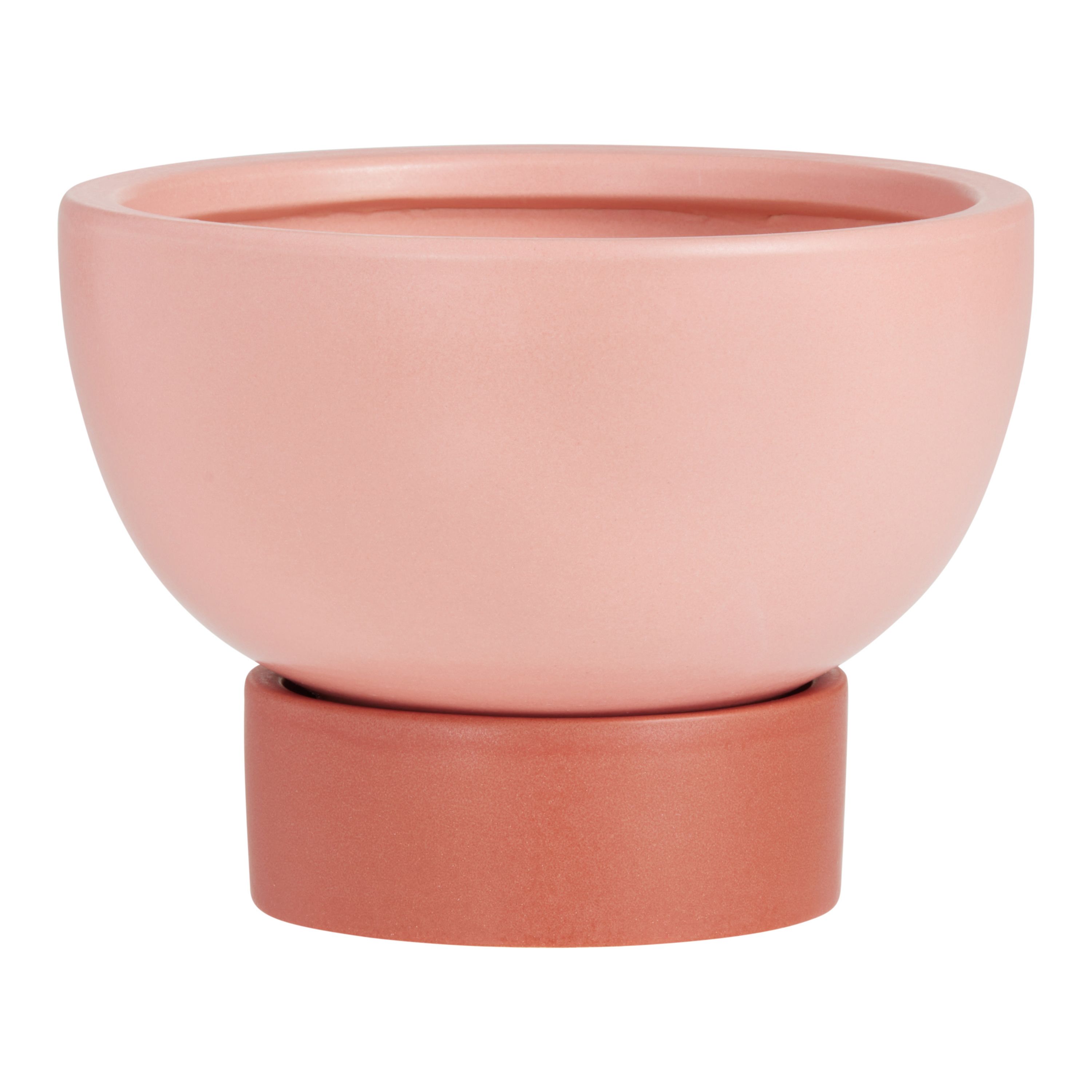 Blush And Terracotta Two Tone Ceramic Pedestal Planter | World Market