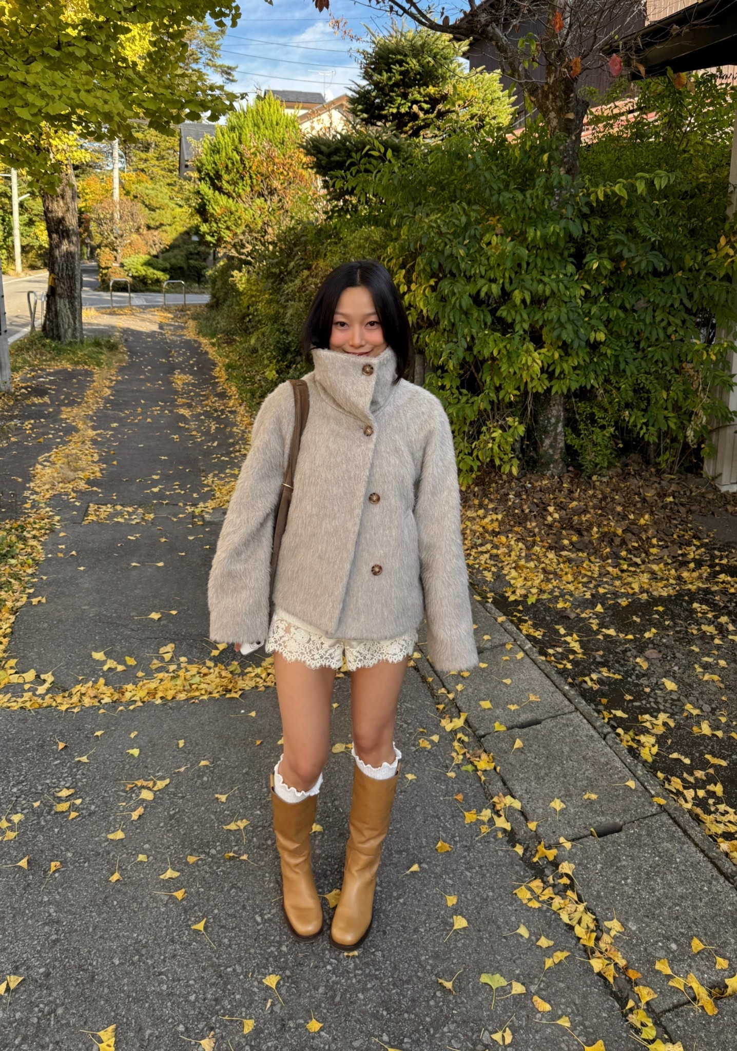 buttoned to the top outfit | Funnel neck short coat + caramel boots🤎🧸

lace shorts add that subtle texture/detail 


fall fashion winter outfit inspo boots, and leg warmer 

#LTKootd #LTKSeasonal