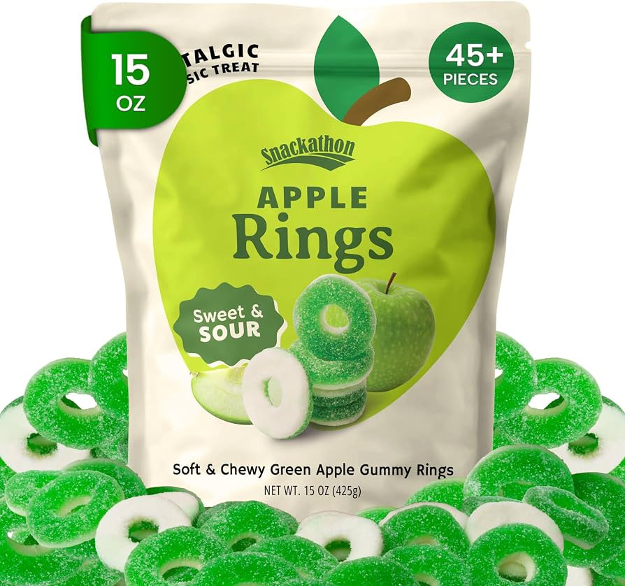 Snackathon Apple Rings Gummy Candy, 15 oz, Soft & Chewy Green Apple Gummies | Amazon (US)