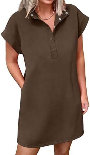 ANRABESS Women Summer Shirt Dress Casual Short Sleeve Henley Neck Mini Shift Tunic Dresses 2026 B... | Amazon (US)