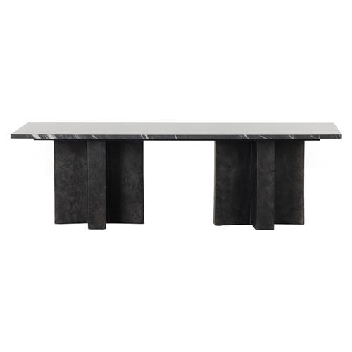 Hanne Mid Century Modern Black Marble Aluminum Base Rectangular Coffee Table | Kathy Kuo Home