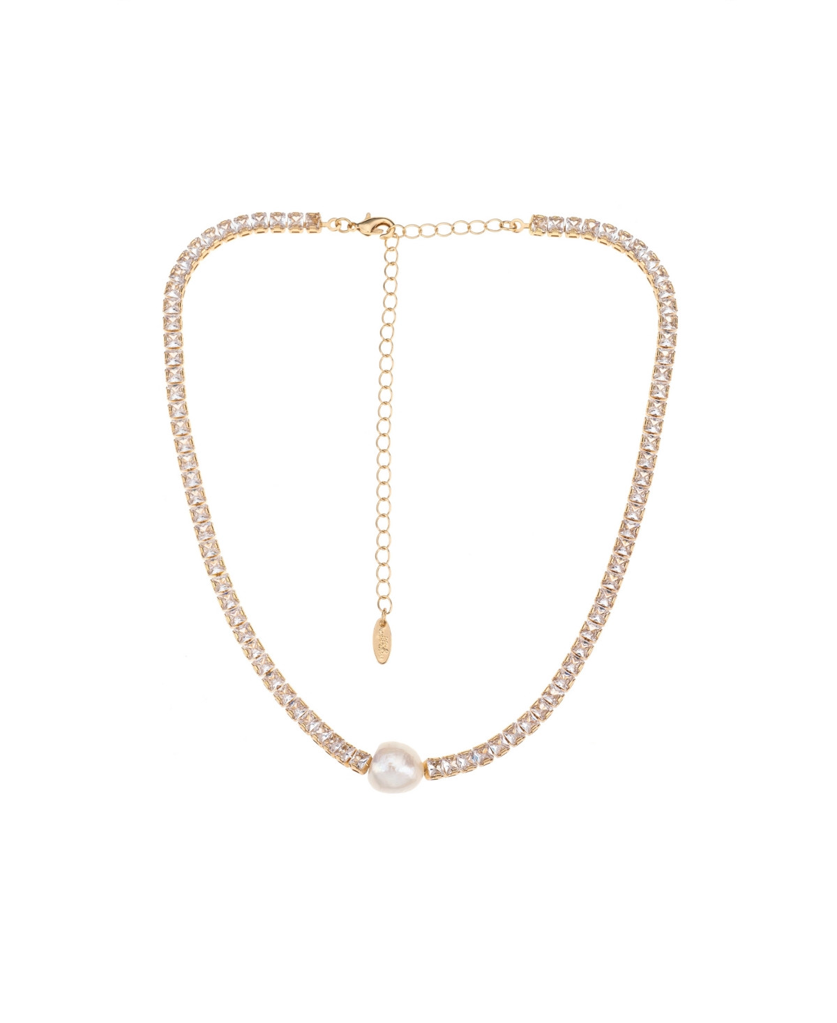 Ettika Single Freshwater Pearl with Cubic Zirconia 18K Gold Plated Necklace - Gold | Macy's