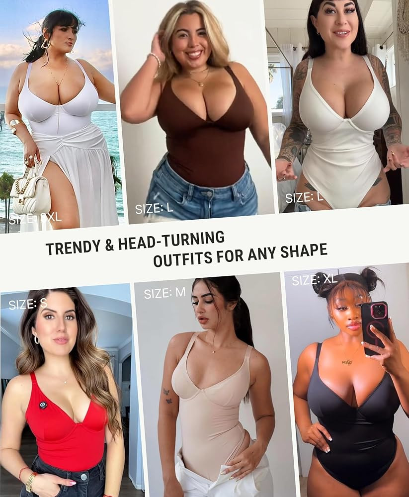 FeelinGirl Shapewear Bodysuits for Women Tummy Control Body Suits Deep V Neck Thong Body Shaper | Amazon (US)