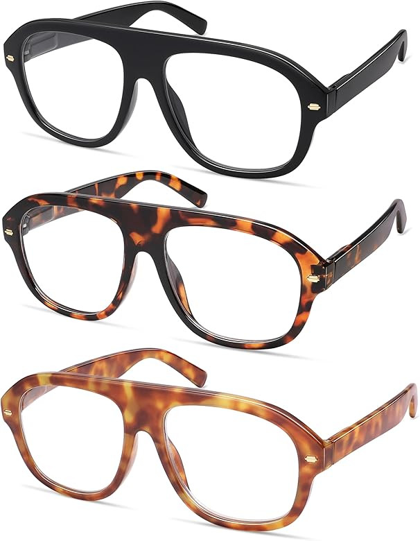 AMOMOMA 3 Pack Retro Blue Light Aviator Reading Glasses for Women Men,Oversized Large Computer Re... | Amazon (US)