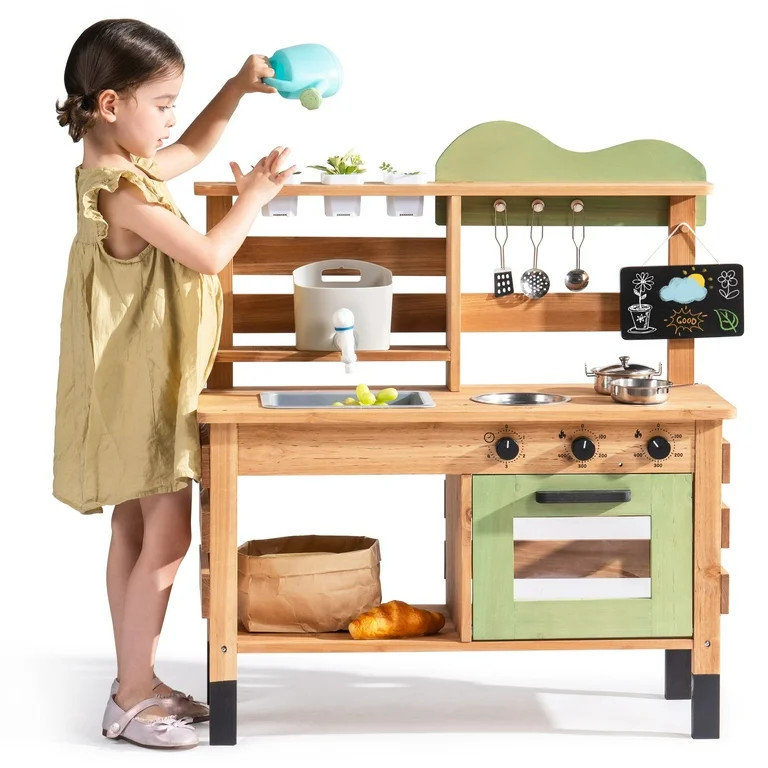 Robud Play Kitchen for Kids, Outdoor Wooden Kids Mud Kitchen Set with Removable Sink, Planting Cu... | Walmart (US)
