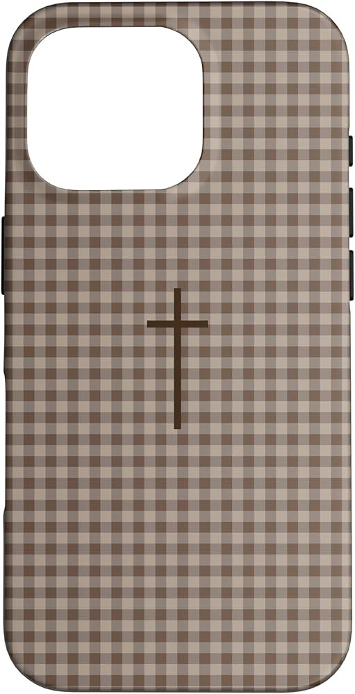 Brown Gingham Christian Cross Faith Minimal Jesus Love You Case for iPhone 16 Pro | Amazon (US)