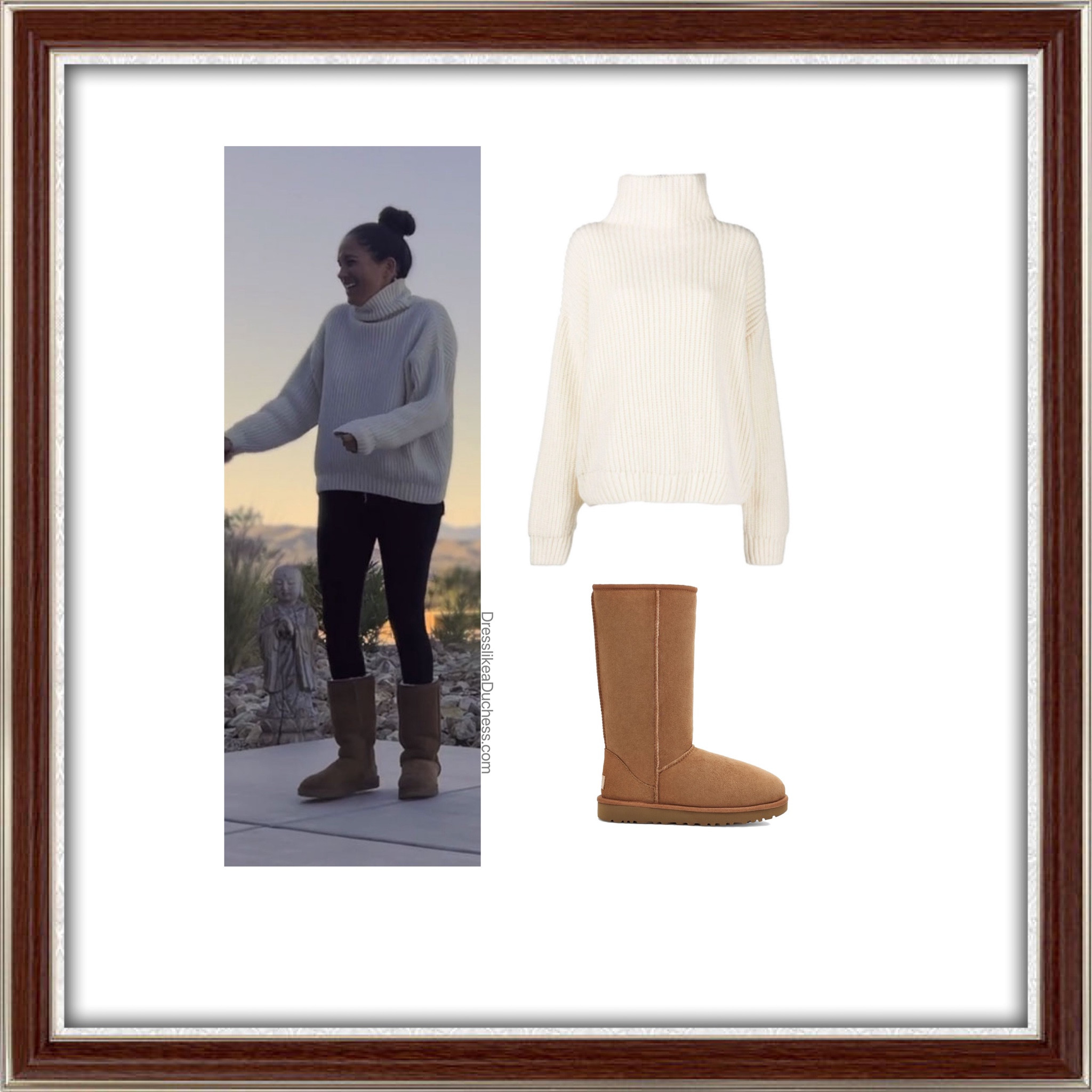 Meghan Markle on Netflix Annie Bing slouchy Sydney sweater on sale (reduced from
$350) and Ugg Classic boots 