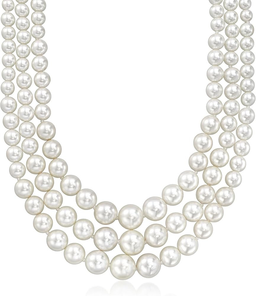 Ross-Simons 6-12mm Shell Pearl Graduated 3-Strand Necklace with Sterling Silver | Amazon (US)