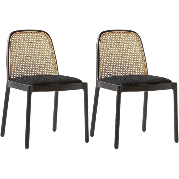 Bohman Boucle Beechwood Solid Wood Cane Side Chair in Black/Natural (Set of 2) | Wayfair North America