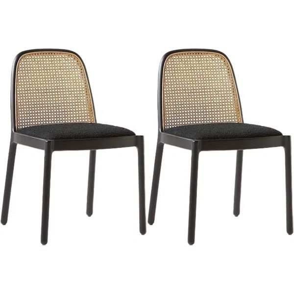 Bohman Boucle Beechwood Solid Wood Cane Side Chair in Black/Natural (Set of 2) | Wayfair North America