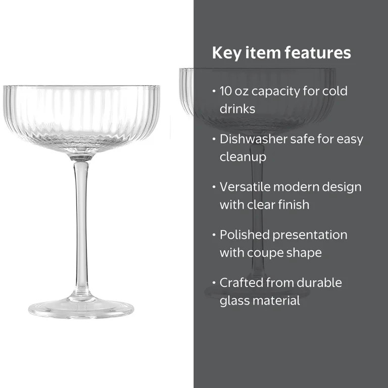 Better Homes & Gardens Ribbed Coupe Glasses, 2-Pack, Clear | Walmart (US)