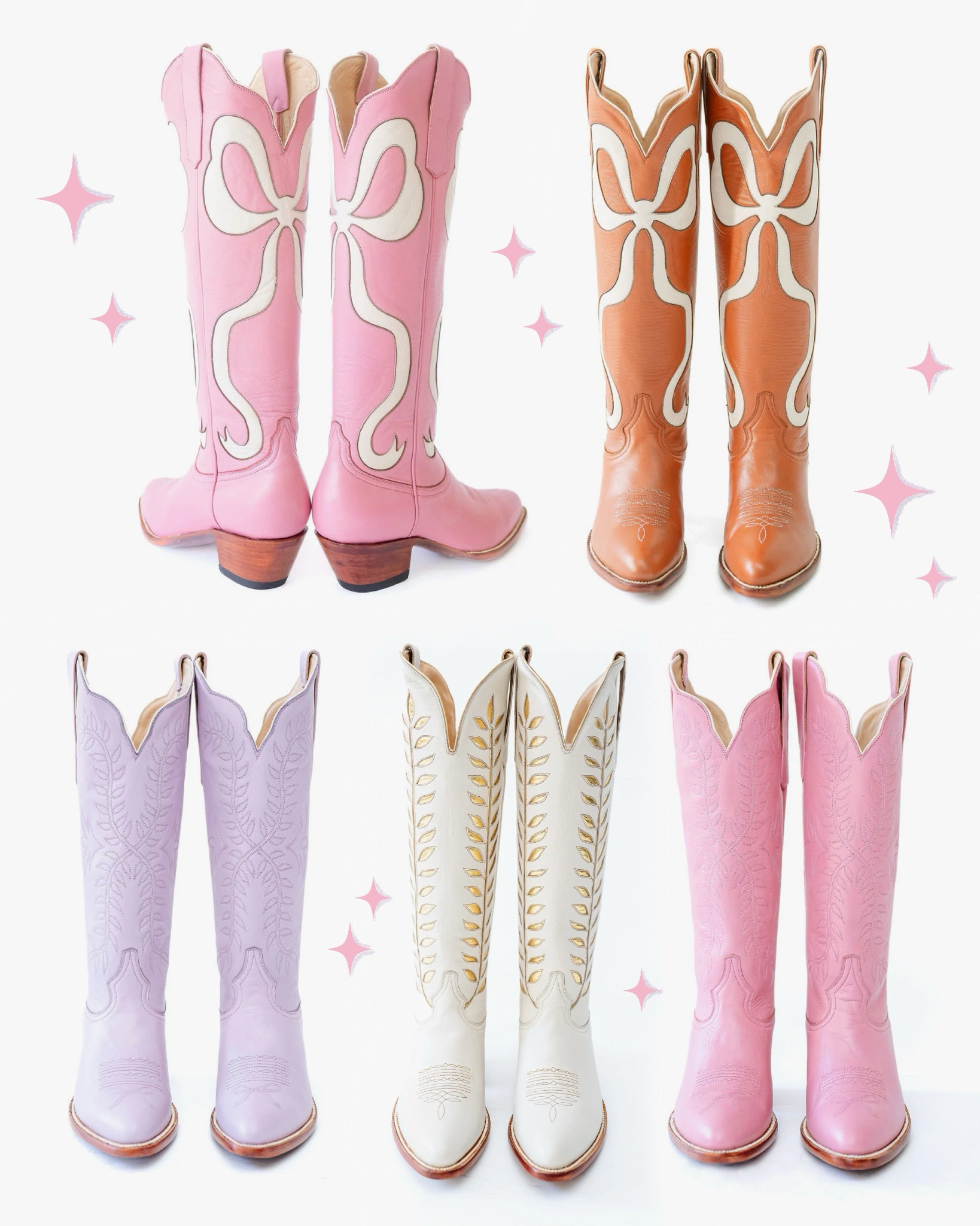 Petite Paloma cowboy boots 🕊️🎀 country western feminine style, dressy or casual, pastel, bows, gold, baby pink, lavender, white, caramel brown, spring style summer

#LTKMidsize #LTKMostLoved #LTKSpring