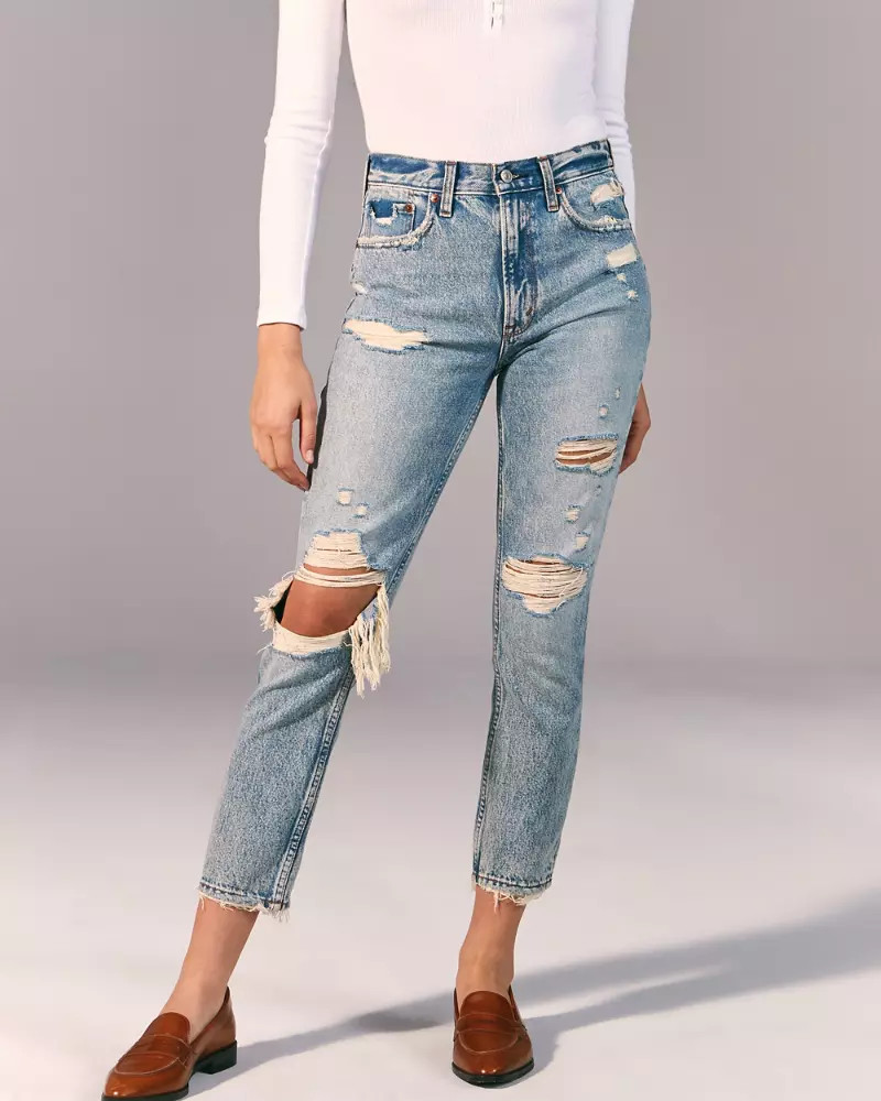Ripped High Rise Mom Jeans | Abercrombie & Fitch US & UK